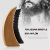 MOQ 100pcs Unique Design OEM Customize LOGO Wave Brushes Boar Bristle Beards Hairs Brush for Men Black Wooden with Stand