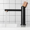 Bathroom Basin Faucet Knurling Handle Deck Mounted Hot Cold Water Mixer Bathroom Rose Gold Brass Tap