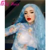 13*4 hellblaue Farbe Lace Front Simulation Echthaar Perücke brasilianisches loses Wellenhaar synthetische Spitzeperücke für Frauen