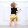 Детская одежда набор 3 шт. Черные хлопковые Rompers Golden Rugle Bloyers Новорожденные детская одежда набор повязки с длинными рукавами