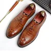 Designer de moda Man Formal Noivo Sapatos de Couro Genuíno Jacaré Padrão Oxfords Dedo Do Pé Redondo Derby dos homens Vestido de Festa Flats