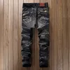 Men's Distressed Stretch Biker Jeans Vintage Men Hip Hop Slim Fit Jeans Trousers Retro Punk Style Straight Denim Pants Plus Size