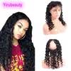 Brasilianskt mänskligt hår Djup Wave Curly 360 Spets Frontal Pre Plucked Natural Black Human Hair Wefts With Closure Frontals