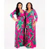 2019 Spring Womens Maxi Dress Traditional African Print Long Dress Dashiki Elastic Elegant Ladies Bodycon Vintage Printed Waist Lace up 2XL