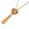 Boho kvinna 90cm långkedja halsband 18k guld hjärta runda leopard hängande kedja tofs pendant halsband smycken gåvor för kvinnor tjejer
