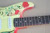 Фабрика Пользовательские красная и желтая гитара электрическая с цветочным узором Body, Chrome Аппаратных средствами, Rosewood грифом, Белой накладкой, Могут быть настроены