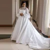 African Black Girl Plus Size A Line Vestidos de novia Satin High Collar linterna Manga larga Big Bow lace Sash Beaded Vestidos de novia nupciales