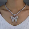 Iced Out Tier Schmetterling Anhänger mit Tennis Kubanische Kette Gold Silber Rosegold Kubikzircon Männer Frauen Hiphop Halskette Schmuck