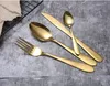 4pcs/set Stainless Steel Fork Knife Spoon Rose Gold Cutlery Set, Shiny Gold Flatware Set W9732