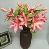 Fake Short Stem Lily (3 heads/piece) Simulation Mini Lilies for Wedding Home Showcase Decorative Artificial Flowers