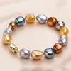 Fashion Multi Color Natural Baroque Pearl Bracelet Gold Color Jewelry 9-10mm Real Freshwater Pearl Bracelets For Women J190707