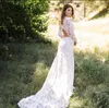 2020 new Boho Long Sleeves mermaid Wedding Gowns backless bateau Sexy Open Back ruched Sweep Train Country Wedding Dresses Bride Party