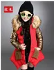 Kızlar kış ceket 4-13 yaşında çocuk aşağı ceket kapüşonlu kürk yaka altın dikiş kollu klasik ceket