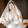 New High Quality Fashion Designer Elegant Lace Applique Edge White Ivory Floor Length Two Layer Bridal Veil