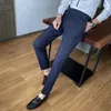 Men's Pants Mens Casual Pant Male Business Trousers Classic Dress Straight Full Length Fashion Lattice Stripe