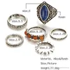 6pcs/set heiße Persönlichkeit Andere Schmuck Sets Legierung Kombination Anzug Ring Europa und der US -amerikanische Retro Folk Wind Turquoise Finger Ring