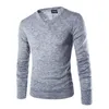 2019 nouveau coton pull hommes à manches longues pull Outwear homme col en v chandails hauts slim solide Fit tricot vêtements 7 couleurs