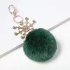 9 Colors Real Rabbit Fur Ball Keychains Soft Plush Alloy Snowflake Keyring Car Keychain Bag Decoration Fashion Jewelry Accessories