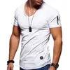 T-shirt à manches zippées pour hommes Coupe ajustée Couleur unie Col en V Hip Hop Steetwear T-shirt à manches courtes Décontracté Vêtements pour hommes