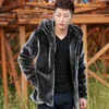 Autumn Winter Mens Faux Fur Mink Coat Short Grey Hooded Coat Plush Fluffy Male Plus Size Xxxl 4xl 5xl Warm Overcoat Men