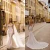 Berta bröllopsklänningar med wrap sweetheart spets sequins sjöjungfru brudklänningar 2020 Backless Sweep Train Wedding Dress Robe de Marie