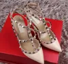 New fashio women high heels sandals wedding shoes Patent Leather rivets Sandals Women Studded Strappy Dress Shoes v high heel Shoes +box
