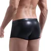 Mens Underkläder Boxer Imitation PU Läder Ringar Sexig Gay Black Panties BoxersHorts Men Boxers Pouch U Convex Underkläder Boxer Homme