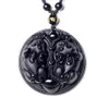 Dropshipping Chinese Carving Natural Black Obsidian Taiji longfeng BaGua Pendant fine Jewelry Dragon phoenix Necklace Wholesale