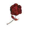 Crystal Simulated Red Fabric Flower Brooches Limited Women Elegant Plant 3D Rose Flower Weddings Banquet Brooch b122
