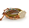 Fashion-braccialetti di cuoio Pietre naturali crisantemo Pietre Charm 5 fili Wrap Bracciali Bracciali Boho Dropshipping S915