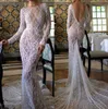 Luxo Berta Sereia Vestidos De Noiva Bateau Neck Beading Lace Nupcial Vestidos Backless Manga Longa Dubai Vestido de Casamento Plus Size