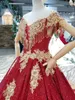 2019 nouvelle arrivée rouge et or luxe robe de bal arabe mariée robe de mariée hors de l'épaule perlée à lacets dos femmes arabes robes de mariée