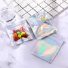 wholesale 100 Pieces Resealable Smell Proof Bags Foil Pouch Bag Flat laser color Packaging Bag for Party Favor Food Storage Holographic Color