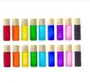 10ml Essential Oil Roller Ball Bottle Matte Colorful Wood Grain Cover Portable Convenience Frosted Thick Glass Refillable Container JXW319