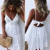 Casual Jurken Meisjes Witte Zomerjurk Spaghetti Band Boog Sexy Vrouwen V-hals Mouwloos Strand Backless Kant Patchwork Mini