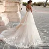 Champagne une ligne robes de mariée 2020 dentelle appliques sans manches bijou pure cou robes de mariée tribunal train robe de mariée avec ceinture de perles