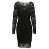 Fashion-2019 New Fashion Sexy Women Dress Sheer Floral Lace Sweetheart Shape Round Neck Long Sleeve Bodycon Mini Partywear One-Piece