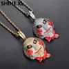 Hip Hop Iced Out Big Size 6ix9ine Pendant Necklace Chain Gold Silver Plated Zircon Doll Mask Necklace Men Bling Jewelry