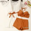 Großhandels-Bikini-Satz-Frauen-Sommer-neue schicke koreanische dünne Spaghetti-Bügel-reizvolle weiche Damen dreiteilige Badeanzug-weiße aushöhlen elegante Oberteile