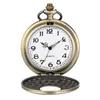 レトロヴィンテージ彫刻ローマ数字ケースブロンズクォーツ懐中時計スチームパンクアナログ表示時計ネックレスチェーンリロイデボルシージョ