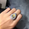 Anillo de bodas noble de plata esterlina S925 Conjunto Circonita cúbica amarilla Anillos para damas Gota Twinkle Fiesta de baile Enviar una novia Envío gratis