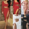 Dwa kawałek sukienka 4 kolory kobiety sexy kombinezon z długim rękawem uprawa top + cygańskie hipis spódnice clubwear romper set female casual moda impreza