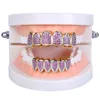 Luxus Bling Rosa Zirkon Dental Grills Punk Steet Mode Männer Frauen Zähne Grillz 2-Stück 1 Set Hip Hop grillz Für Rappers264Q