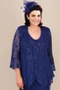 Sexy New Elegant Royal Blue Mother Off Bride V Neck Full Lace With Jacket Long Sleeves Plus Size Ankel Length Wedding Guest Dresses