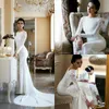 Nowa Skromne Suknie Ślubne Syrena Koronki Appliqued Zroszony Berta Sweep Pociąg Boho Suknia Ślubna Suknie Ślubne Plus Size Rękawy ABITI DA Sposa