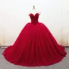 Dard Rouge Bal Quinceanera Robes Cristal Perlé Bretelles À Lacets Tulle Robe De Bal Doux 16 Robes Robes De Bal Robe De Graduation 2019