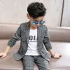 Kinderkleding jongen klassieke plaid single-breasted pak pak nieuwe grote jongen lente / herfst tweedelig casual elegant tweedelig