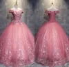 2019 Elegante abito da ballo rosa Abiti Quinceanera con perline Sweet 16 anni Abito da sera con lacci da ballo Prom Vestidos De 15 Anos QC1393