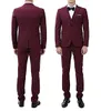 Stilig Back Vent One Button Wine Groom Tuxedos Notch Lapel Män Bröllopsfest Groomsmen 3 Pieces Passar (Jacka + Byxor + Vest + Tie) K109