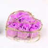 6st Konstgjord Rose Blomma Hjärtformad Iron Box Petal Bath Tvål Blommor Romantiska Rosor För Valentine Bröllop Julklapp